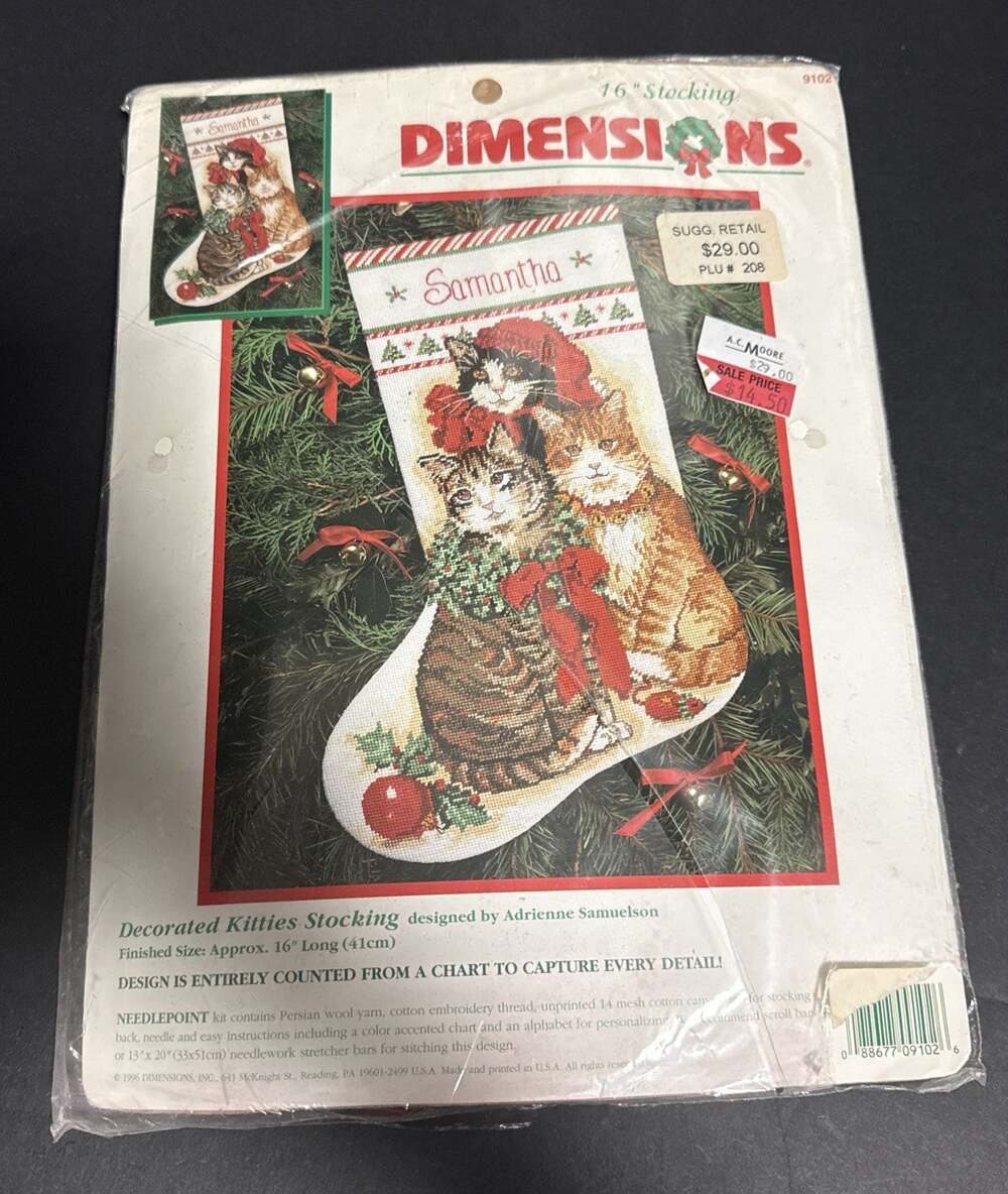 Decorated Kitties Stocking Dimension 16" Needlepoint Stocking 9102 Samuelson
